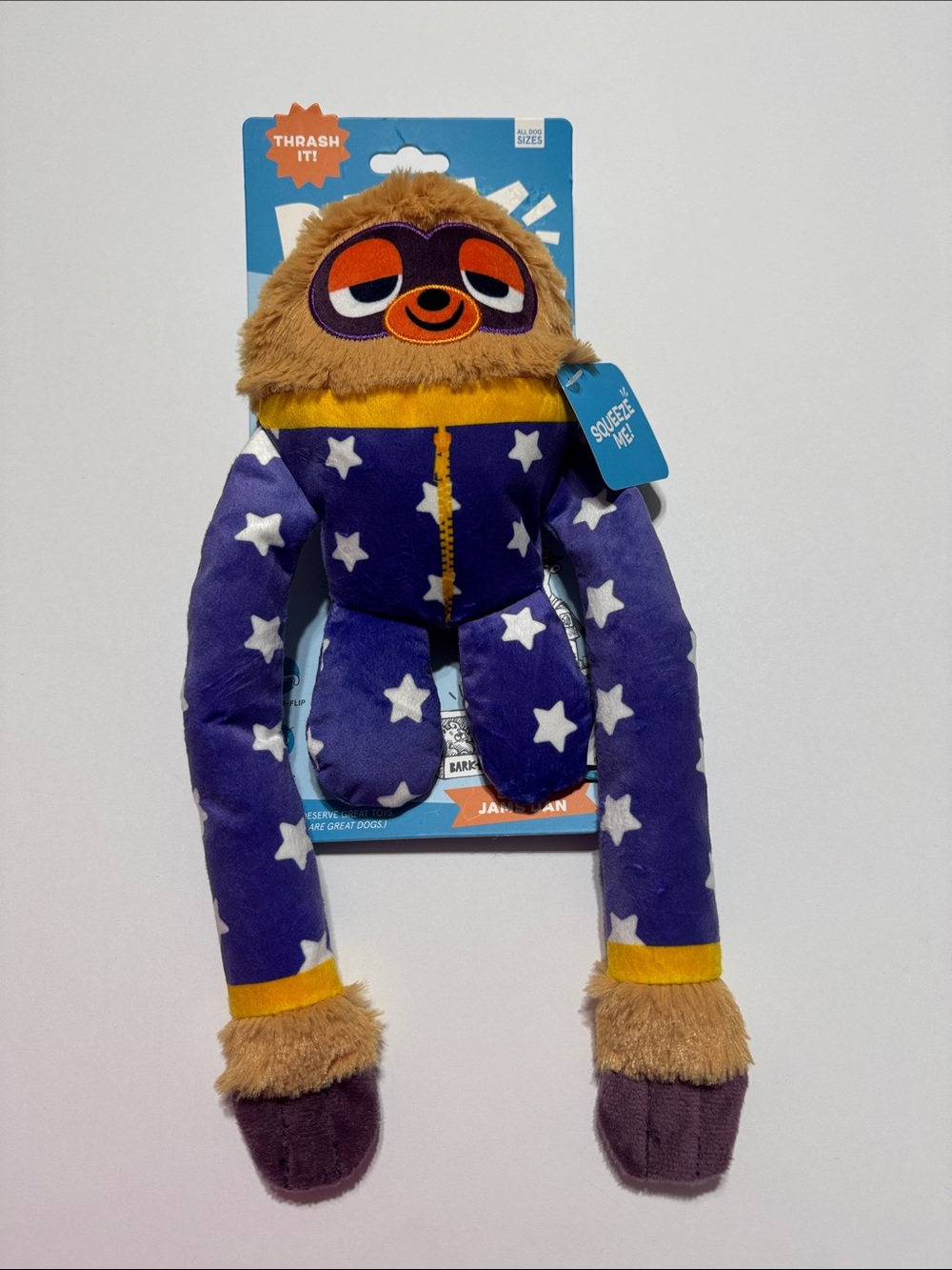 Plush Star-Print Purple & Gold Sloth Dog Toy with Squeaker